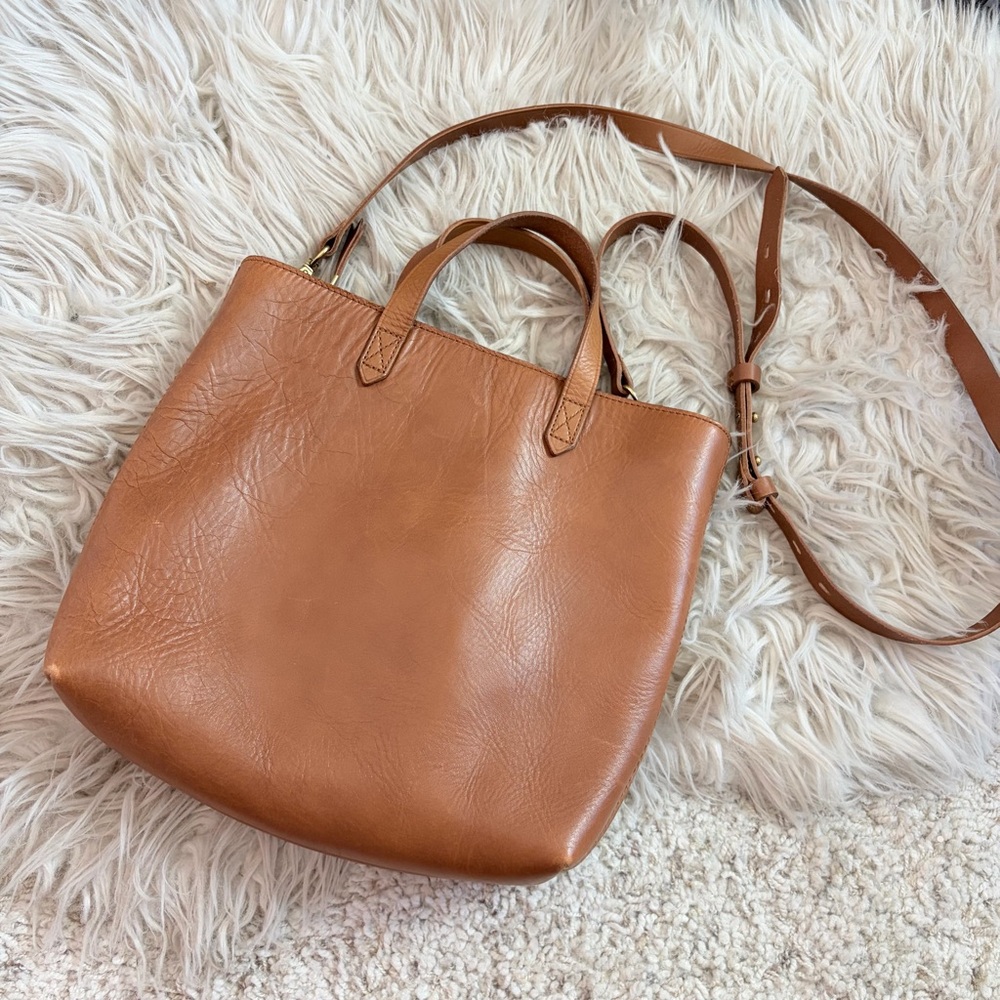 Madewell Zip Top Mini Transport Tote in English Saddle Leather